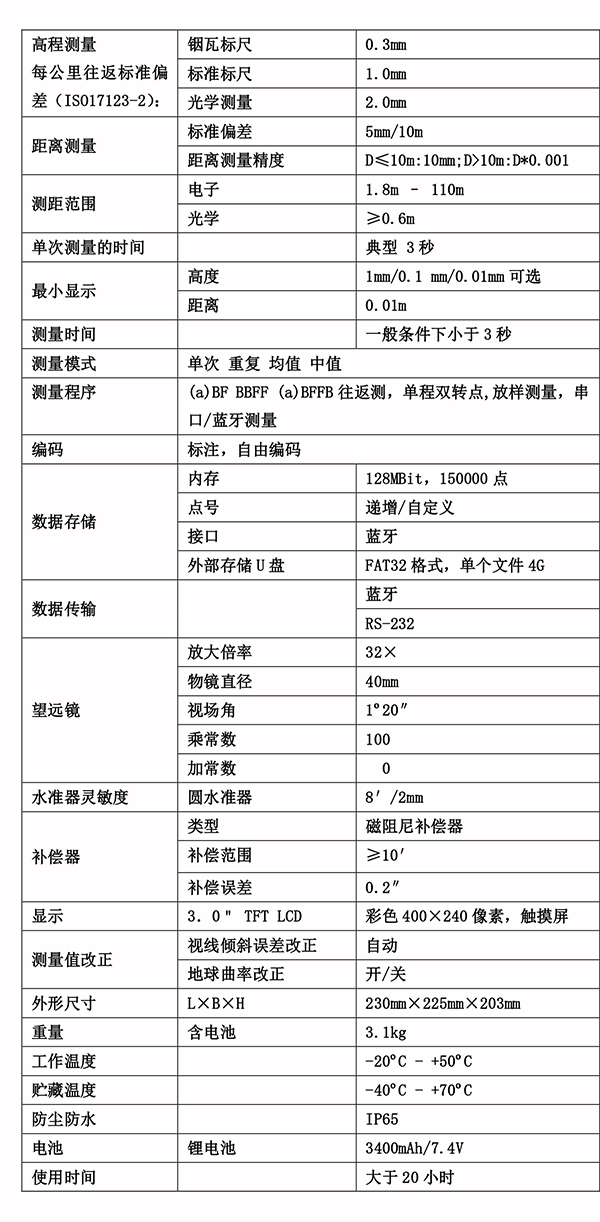 南方測繪DL-2003A電子水準儀技術(shù)參數(shù)